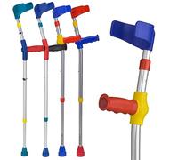 Ossenberg Soft Grip Double Adjustable Kids Crutch - Single - Red Handle | Crutches for Children Kids Forearm Lightweight Adjustable Elbow Open Cuff Small Walking Mobility Aid