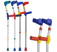 Ossenberg Soft Grip Double Adjustable Kids Crutches - Pair - Red Handles | Crutches for Children Kids Forearm Lightweight Adjustable Elbow Open Cuff Small Walking Mobility Aid