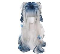 osseoca Dyeing Irregular Body Wave Synthetic Hair Long Hair Wig Blue Gradient White Gradient Blue Lolita Japanese Beauty Girls Cosplay Wig