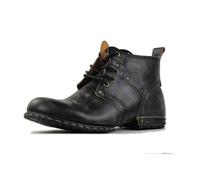 OSSTONE Moto Boots for Men Fashion lace-up Leather Chukka Boots Casual Shoes OS-6015-2，Retro Black,UK9,US10