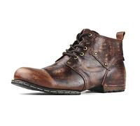 OSSTONE Moto Boots for Men Fashion lace-up Leather Chukka Boots Casual Shoes OS-6015-2，Retro Brown,UK7，US8