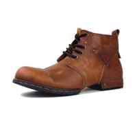 OSSTONE Moto Boots for Men Fashion lace-up Leather Chukka Boots Casual Shoes OS-6015-2，Retro Tan,UK12，US13