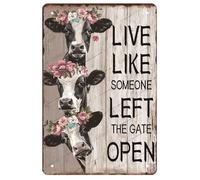 Ostapt Funny Cow Decor Vintage Metal Tin Sign Live Like Someone Left The Gate Open Sign Farm Kitchen Bedroom Courtyard Wall Decor Cow Picture Printing Gift 12x16 inch