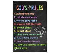 Ostapt God's Rules Decor Vintage Metal Tin Sign Worship Him Only Christian Bible Scripture Church Classroom Inspirational Poster Wall Art Children Education Religion Printing Gift 12x16 inch