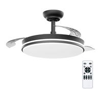 OstarkDom LED Ceiling Fan with Retractable Blades and Remote Control, 66W (30W DC Motor + 36W LED Light 2880LM), CCT Light Adjustable 3000K/4000K/6000K, Summer/Winter Function - Plain Black