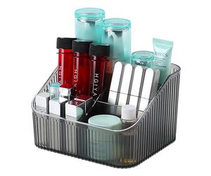 OSteed Black Makeup Organiser Box, Vanity Makeup Brush Holder with 5 Cups, Skincare Beauty Cosmetic Storage Box, Dressing Table Organiser