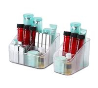 OSteed Clear Makeup Organiser Box for Vanity, Makeup Brush Holder with 8 Cups, Skincare Beauty Cosmetic Storage Box, Dressing Table Organiser Storage, Toiletry Organiser