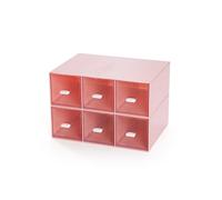 OSteed Desktop Drawers, Desk Organizer with 6 Drawers, Stackable Plastic Storage Box for Home Collection, Cosmetics, Office Supplies (2 Tall Layers, Pink)