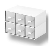 OSteed Desktop Drawers, Desk Organizer with 6 Drawers, Stackable Plastic Storage Box for Home Collection, Cosmetics, Office Supplies (2 Tall Layers, White)