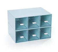 OSteed Desktop Drawers, Desk Organizer with 6 Drawers, Stackable Plastic Storage Box for Home Collection, Cosmetics, Office Supplies (2 Tall Layers, Blue)