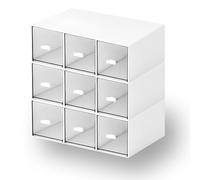 OSteed Desktop Drawers, Desk Organizer with 9 Drawers, Stackable Plastic Storage Box for Home Collection, Cosmetics, Office Supplies (3 Tall Layers, White)