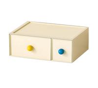 OSteed Desktop Storage Drawers, Plastic Desk Organizer with 2 Drawers, Modular Stackable Toolbox Units for Office Stationary, Makeup Container, Bathroom Countertop (1 Tall Layer, Cream)