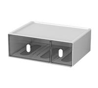 OSteed Desktop Storage Drawers, Plastic Desk Organizer with 2 Drawers, Modular Stackable Toolbox Units for Office Stationary, Makeup Container, Bathroom Countertop (Tall Layer, White & Clear)