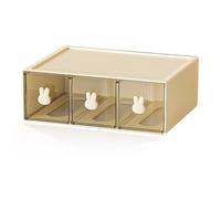 OSteed Desktop Storage Drawers, Plastic Desk Organizer with 3 Drawers, Modular Stackable Toolbox Units for Office Stationary, Makeup Container, Bathroom Countertop (1 Tall Layer, Cream & Clear)