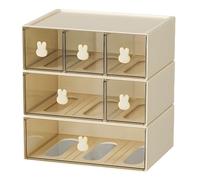 OSteed Desktop Storage Drawers, Plastic Desk Organizer with 6 Drawers, Modular Stackable Toolbox Units for Office Stationary, Makeup Container, Bathroom Countertop (3 Tiers, Cream & Clear)