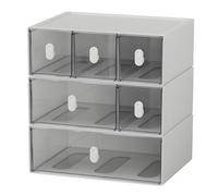 OSteed Desktop Storage Drawers, Plastic Desk Organizer with 6 Drawers, Modular Stackable Toolbox Units for Office Stationary, Makeup Container, Bathroom Countertop (3 Tiers, White & Clear)