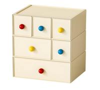 OSteed Desktop Storage Drawers, Plastic Desk Organizer with 6 Drawers, Modular Stackable Toolbox Units for Office Stationary, Makeup Container, Bathroom Countertop (3 Tiers, Cream)