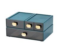 OSteed Office Desk Organiser Drawers, Stackable Desktop Storage Drawer, Plastic A4 Drawer Organiser, Stationery Storage Unit, Letter Box, Countertop Tabletop Toiletry Storage Drawers, 4 Mixed Blue