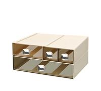 OSteed Spacious Desktop Storage Box, 1 Large 1 Middle & 2 Small Storage Drawers, Stackable Office Desk Drawer Organizer and Accessories, Printer Paper Organizer, Cream Plastic Drawers for Workspace