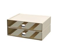 OSteed Spacious Desktop Storage Box, 2 Large Storage Drawers, Stackable Office Desk Drawer Organizer and Accessories, Printer Paper Organizer, Cream Plastic Drawers for Workspace
