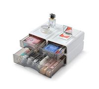 OSteed Stackable Desk Organiser Drawers, 3 Mixed Plastic Storage Drawer Units, Compact Desktop Storage Drawers A4 Paper, Stationary Organiser, Craft Drawers for Bathroom, Dorm & Office, White