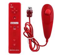 OSTENT 2 in 1 Remote Controller Built in Motion Plus + Nunchuk for Nintendo Wii Game - Red