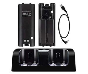 OSTENT Charger Dock Station + 2 Battery Packs Compatible for Nintendo Wii Remote Controller Color Black