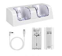 OSTENT Charger Dock Station + 2 Battery Packs Compatible for Nintendo Wii Remote Controller Color White