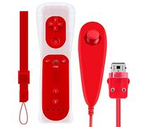 OSTENT Motion Sensor Remote Controller + Wired Nunchuck Combo Compatible for Nintendo Wii Console Color Red