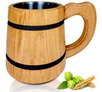 OSTENTO Wooden Beer Mug 0.5 L - Handmade Oak Wood Beer Mug with Stainless Steel Mug | Large Cup for Beer, Cold and Hot Drinks / Perfect Gifts - Made in EU (Nordic)