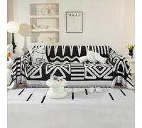 OstepDecor Boho Sofa Cover 3 Seater, Chenille Couch Cover for Corner Sofa, Washable Sofa Slipcover, Couch Protector Loveseat L Shaped Covers with Tassel, Suitable for All Seasons, 230 x 340 cm, Black