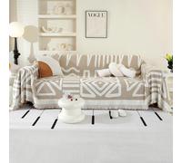 OstepDecor Boho Sofa Cover 4 Seater, Chenille Couch Cover for Corner Sofa, Washable Sofa Slipcover, Couch Protector Loveseat L Shaped Covers with Tassel, Suitable for All Seasons, 180 x 380 cm, Khaki