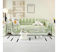 OstepDecor Boho Sofa Cover 4 Seater, Chenille Couch Cover for Corner Sofa, Washable Sofa Slipcover, Couch Protector Loveseat L Shaped Covers with Tassel, Suitable for All Seasons, 180 x 380 cm, Green