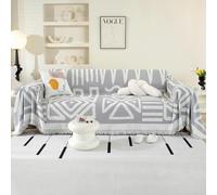 OstepDecor Boho Sofa Cover 4 Seater, Chenille Couch Cover for Corner Sofa, Washable Sofa Slipcover, Couch Protector Loveseat L Shaped Covers with Tassel, Suitable for All Seasons, 230 x 380 cm, Grey