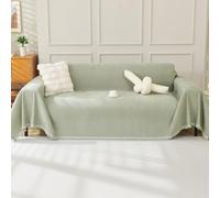 OstepDecor Chenille Sofa Cover 3 Seater, Dog Couch Cover for Corner Sofa, Washable Sofa Slipcover, Couch Protector Loveseat L Shaped Covers with Tassel, Suitable for All Seasons, 180 x 340 cm, Green