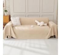 OstepDecor Chenille Sofa Cover 3 Seater, Dog Couch Cover for Corner Sofa, Washable Sofa Slipcover, Couch Protector Loveseat L Shaped Covers with Tassel, Suitable for All Seasons, 180 x 300 cm, Khaki