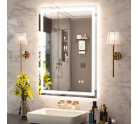 OstepDecor LED Bathroom Mirror with Lights, 71 x 101 cm Backlit Wall Mounted Vanity Mirrors with 3 Colors Dimmable, Anti-Fog, Shatter Proof Tempered Mirror, Memory Smart Mirrors, Horizontal/Vertical