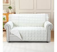 OstepDecor Sofa Cover 2 Seater Loveseat Couch Cover, Non Slip Sofa Slipcovers with Elastic Strap, Washable Sofa Furniture Protector for Pets, Dogs (120x185cm, White)