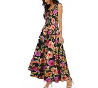 OSTOO Women’s Sleeveless Summer Flowy Printed Boho Maxi Long Dress Dresses for Wedding Guest, Black B, M