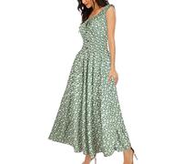 OSTOO Women's 2024 Summer Boho Floral Print Tiered Casual Flowy Long Maxi Dress, Little Green Flowers, L
