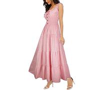 OSTOO Women's 2024 Summer Boho Floral Print Tiered Casual Flowy Long Maxi Dress, Pink Plaid, M