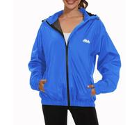 OSTOO Women's Running Cycling Lightweight Rain Jacket Waterproof with Hood Hiking Wind Breakers Pullover, Blue a, M