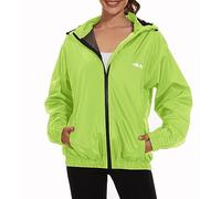 OSTOO Women's Running Cycling Lightweight Rain Jacket Waterproof with Hood Hiking Wind Breakers Pullover, Luorescent Green, Large