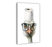 Ostrich Bird Bathroom Art,Toilet Paper on Head Canvas Poster Wall Art Decor Print Picture Paintings for Living Room Bedroom Decoration 16x24inch(40x60cm)