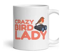Ostrich Designs Crazy Bird Lady Mug | Birthday, Christmas, Glossy Ceramic, 11 oz (325 ml), Dishwasher Safe and Microwave Safe, Printed Both Sides