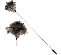 Ostrich Feather Duster Long Handle Natural Fluffy Ostrich Feather Duster Extendable Thick Soft Dust Removal Tool for Cleaning Ceiling Fan Blinds Furniture (115cm)