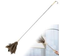 Ostrich Feather Duster with Retractable Handle Fluffy Natural Genuine Handheld Feather Duster Ostrich Feather Cleaning Tool Household Dust Removal Tool Long Duster for High Ceilings Light Cupboard