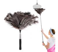 Ostrich Feather Duster with Telescoping Handle - Reusable Long Hand Duster Extendable Dusting Tool Extra for Cleaning High Ceiling Fan, Pendant Lamp, Blinds, Furniture, Electronics (47 inches)