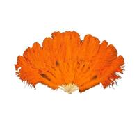 Ostrich Feather Fans, 1/2Pcs Natural Feather Fans 13Bone 60CM Hands Held Folding Fan(Orange,2 Pcs)
