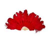 Ostrich Feather Fans, 1/2Pcs Natural Feather Fans 13Bone 60CM Hands Held Folding Fan(Red,2 Pcs)